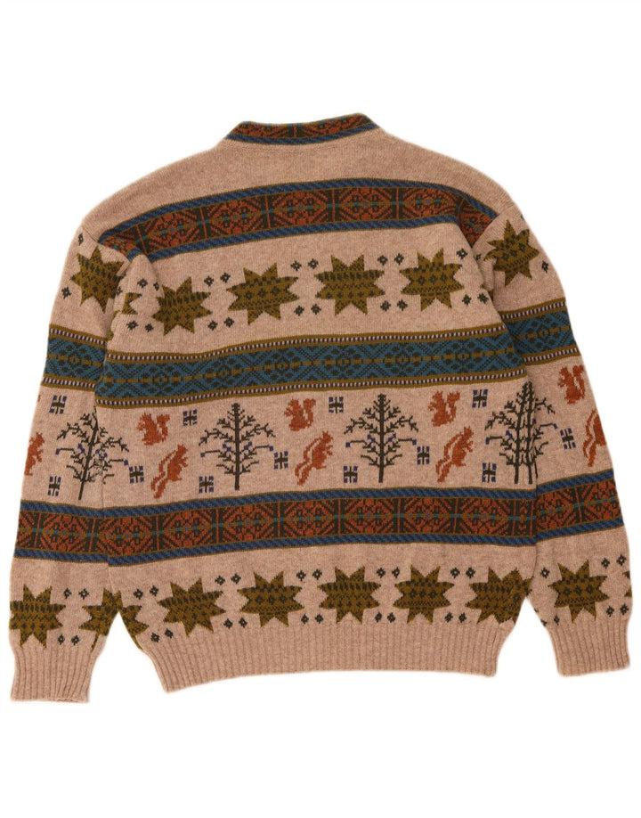 Мужской джемпер Benetton с круглым вырезом, средний бежевый, шерсть Fair Isle
