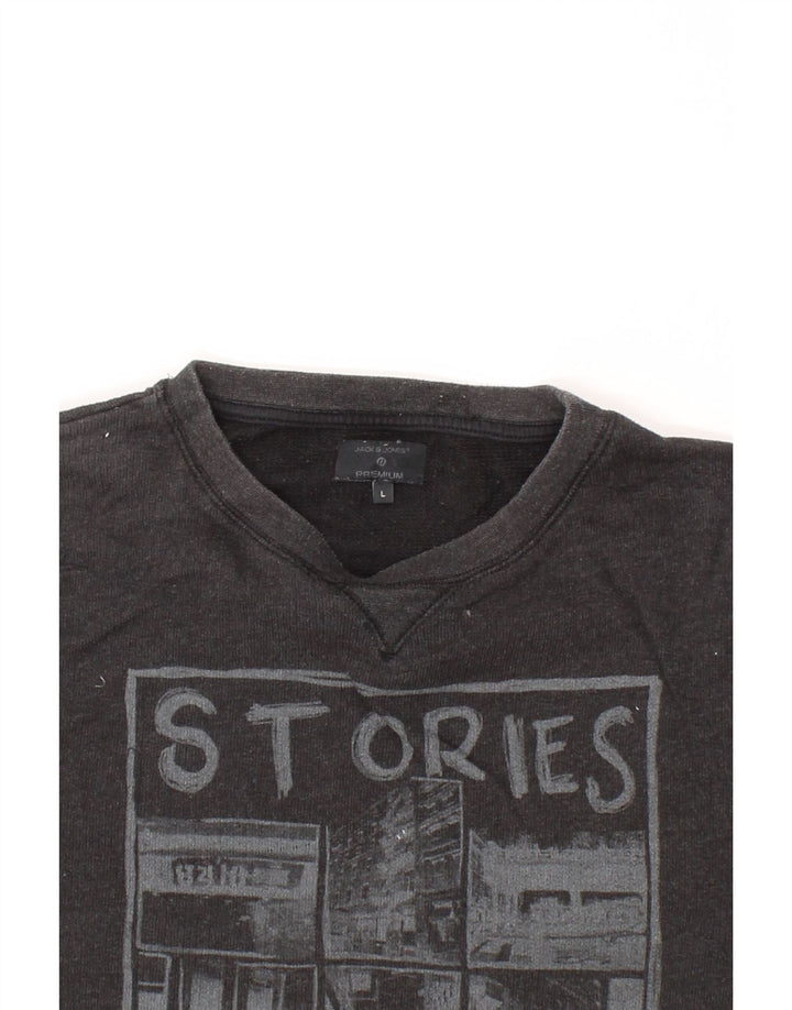 JACK & JONES Mens Graphic Sweatshirt Jumper Large Black Cotton Vintage Jack & Jones and Second-Hand Jack & Jones from Messina Hembry 