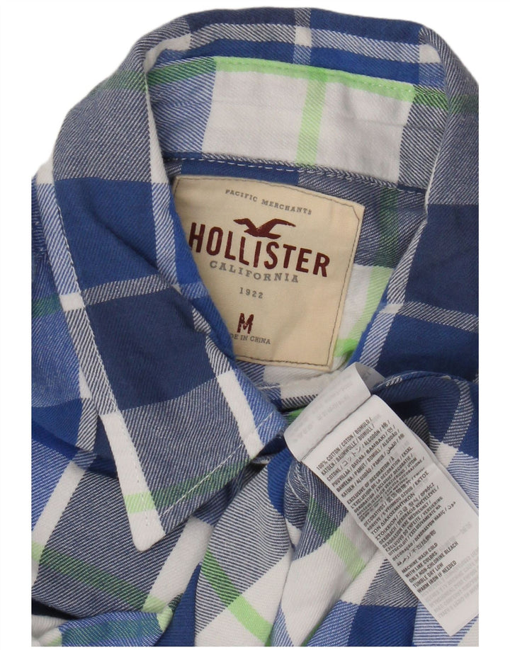 Мужская фланелевая рубашка Hollister, хлопковая синяя клетка среднего размера