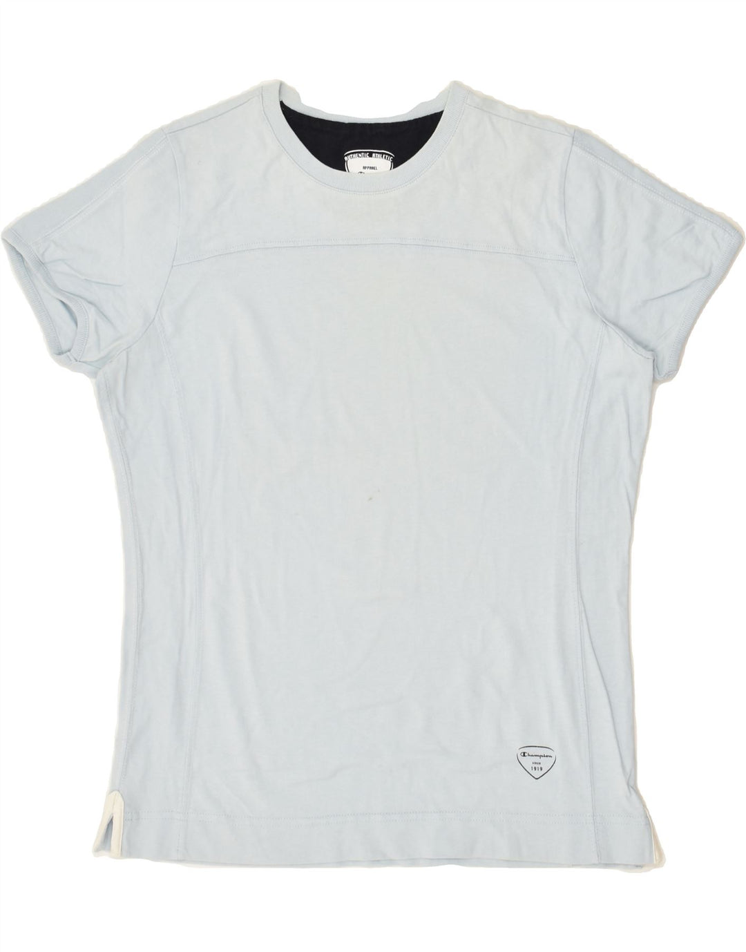 CHAMPION Womens T-Shirt Top UK 14 Medium Blue Cotton | Vintage Champion | Thrift | Second-Hand Champion | Used Clothing | Messina Hembry 