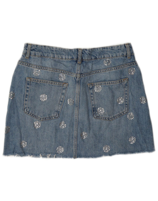 Женская мини-юбка джинсовая Topshop UK 12 Medium W28 Хлопок в синюю пятнистую клетку