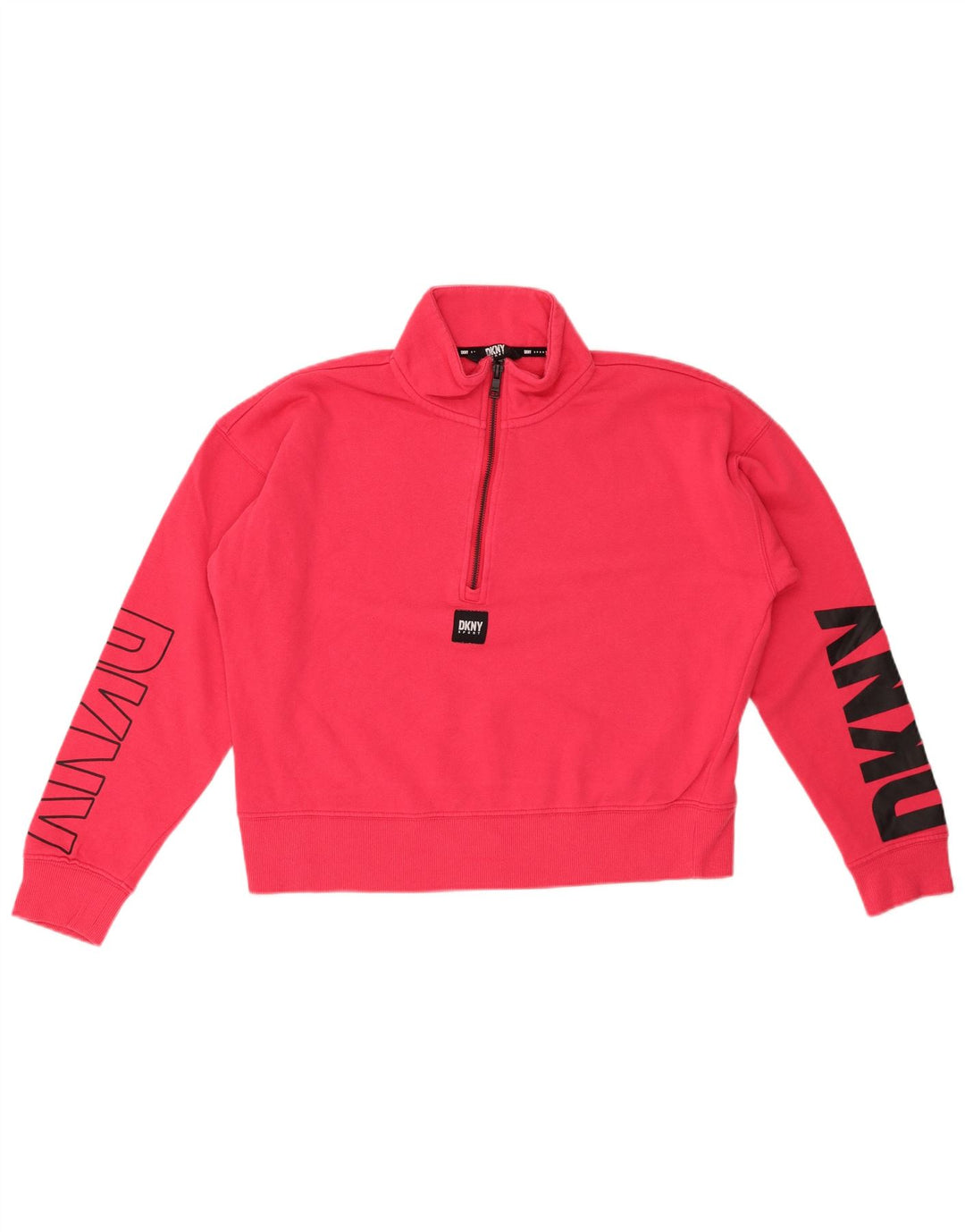 DKNY Женский оверсайз-свитшот с воротником на молнии с графическим рисунком, джемпер UK 10, маленький розовый
