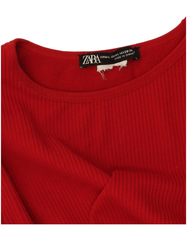 Женский укороченный топ с длинными рукавами Zara UK 12, средний красный