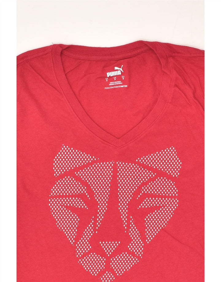 PUMA Womens Graphic T-Shirt Top UK 10 Small Red Cotton | Vintage Puma | Thrift | Second-Hand Puma | Used Clothing | Messina Hembry 