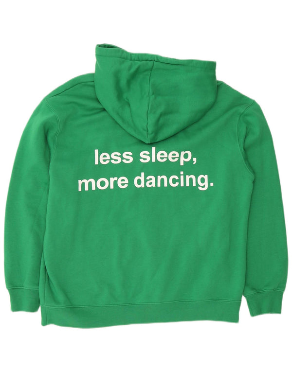 Zara Womens Graphic Oversized Hoodie Jumper UK 14 Medium Green Cotton