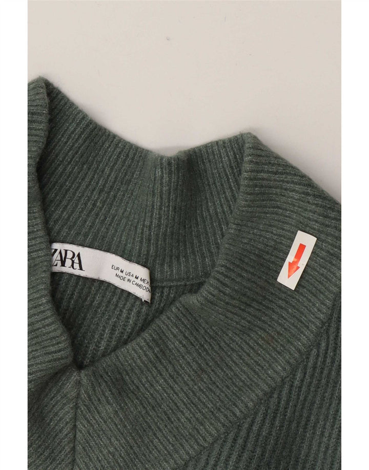 Женский свободный джемпер с v-образным вырезом Zara UK 14, средний зеленый акрил