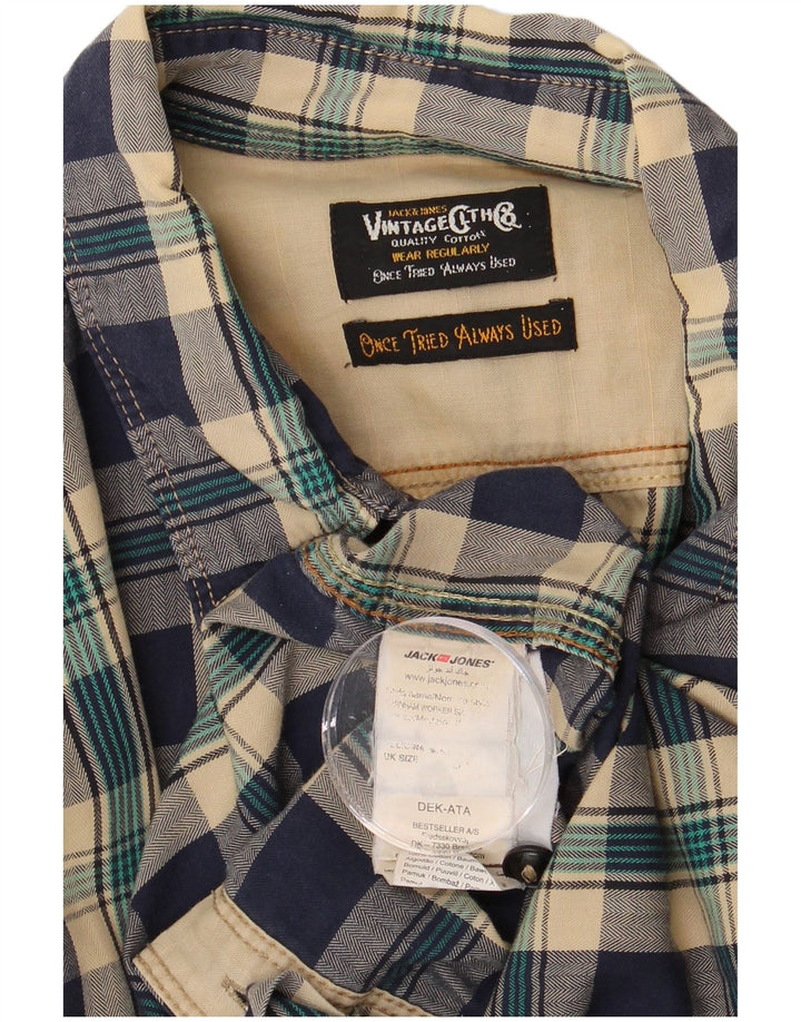 Мужская фланелевая рубашка JACK & JONES среднего размера, темно-синяя клетка, хлопок