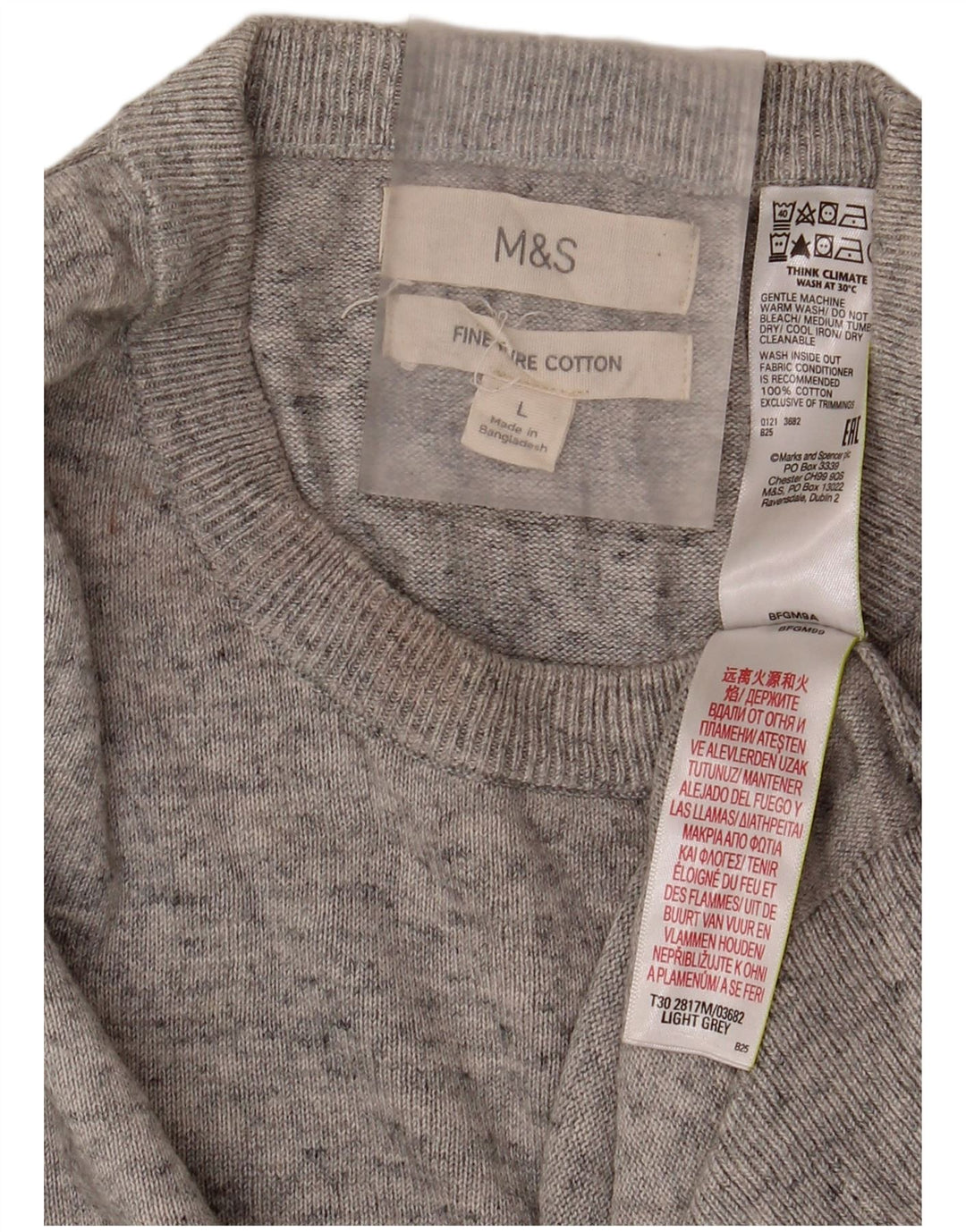 Мужской джемпер с круглым вырезом Marks & Spencer, большой серый хлопковый крапчатый свитер