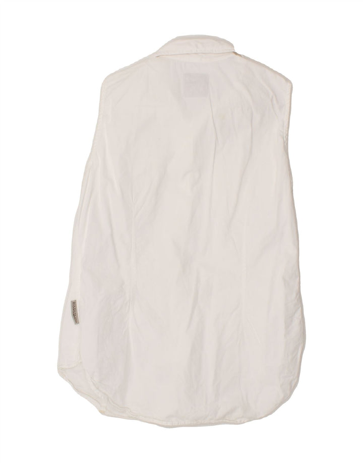 NAPAPIJRI Womens Longline Sleeveless Shirt UK 14 Medium White Vintage Napapijri and Second-Hand Napapijri from Messina Hembry 