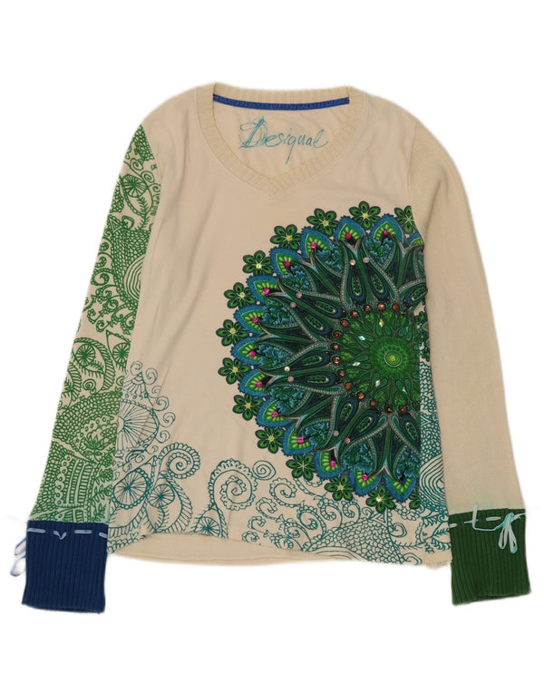 Женский топ с длинным рукавом Desigual, Великобритания, 16, большой, белый, с узором пейсли