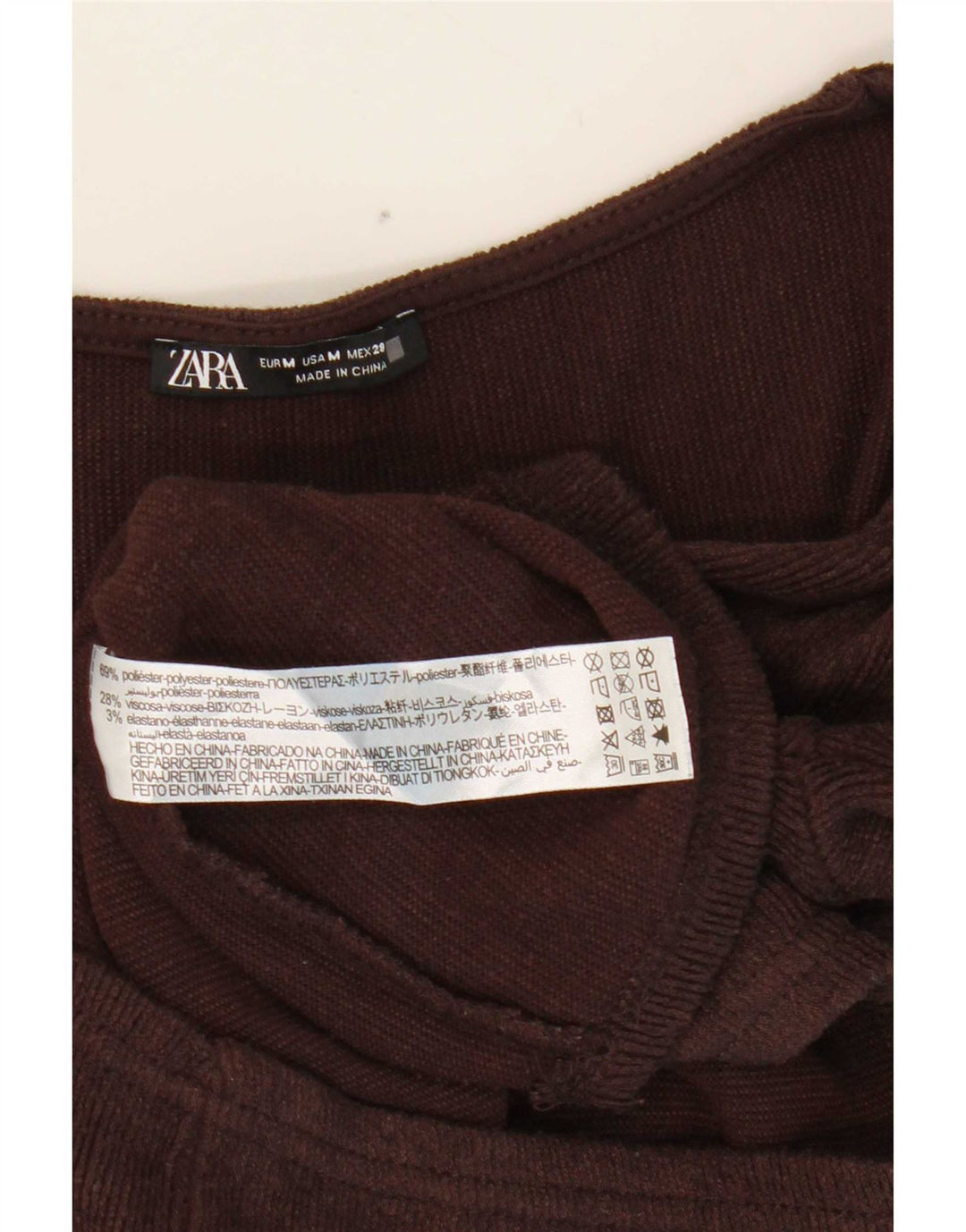 Женский укороченный топ Zara с длинным рукавом UK 12, средний коричневый полиэстер