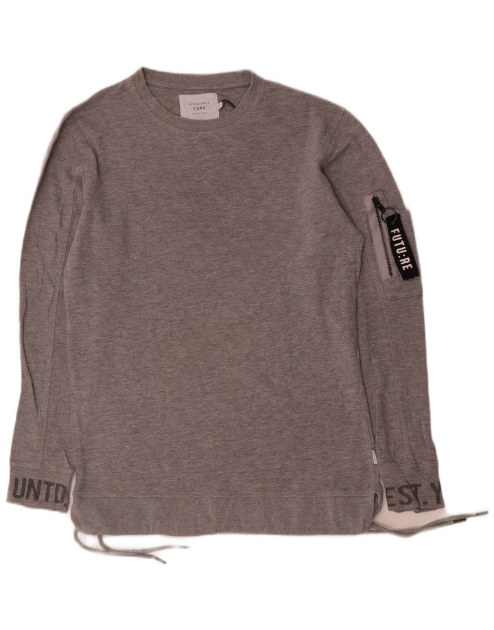 Мужской свитшот с рисунком Jack & Jones, маленький серый хлопковый джемпер