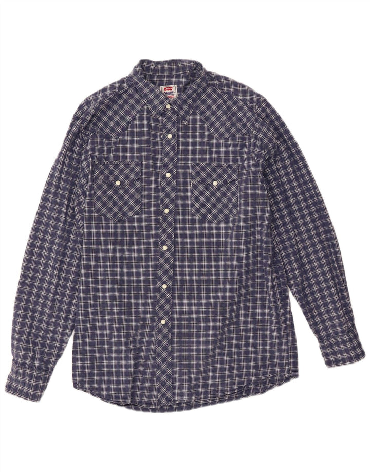Мужская рубашка Levi's, большая темно-синяя клетка в клетку, хлопок