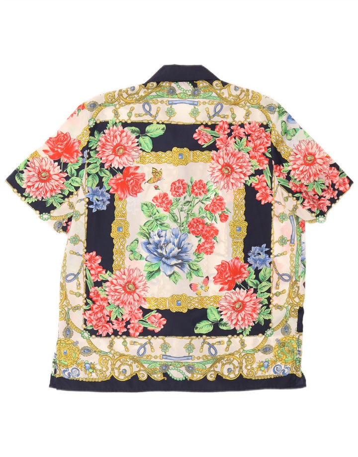 Женская блузка-рубашка с коротким рукавом Alexia UK 16, большая темно-синяя с цветочным принтом