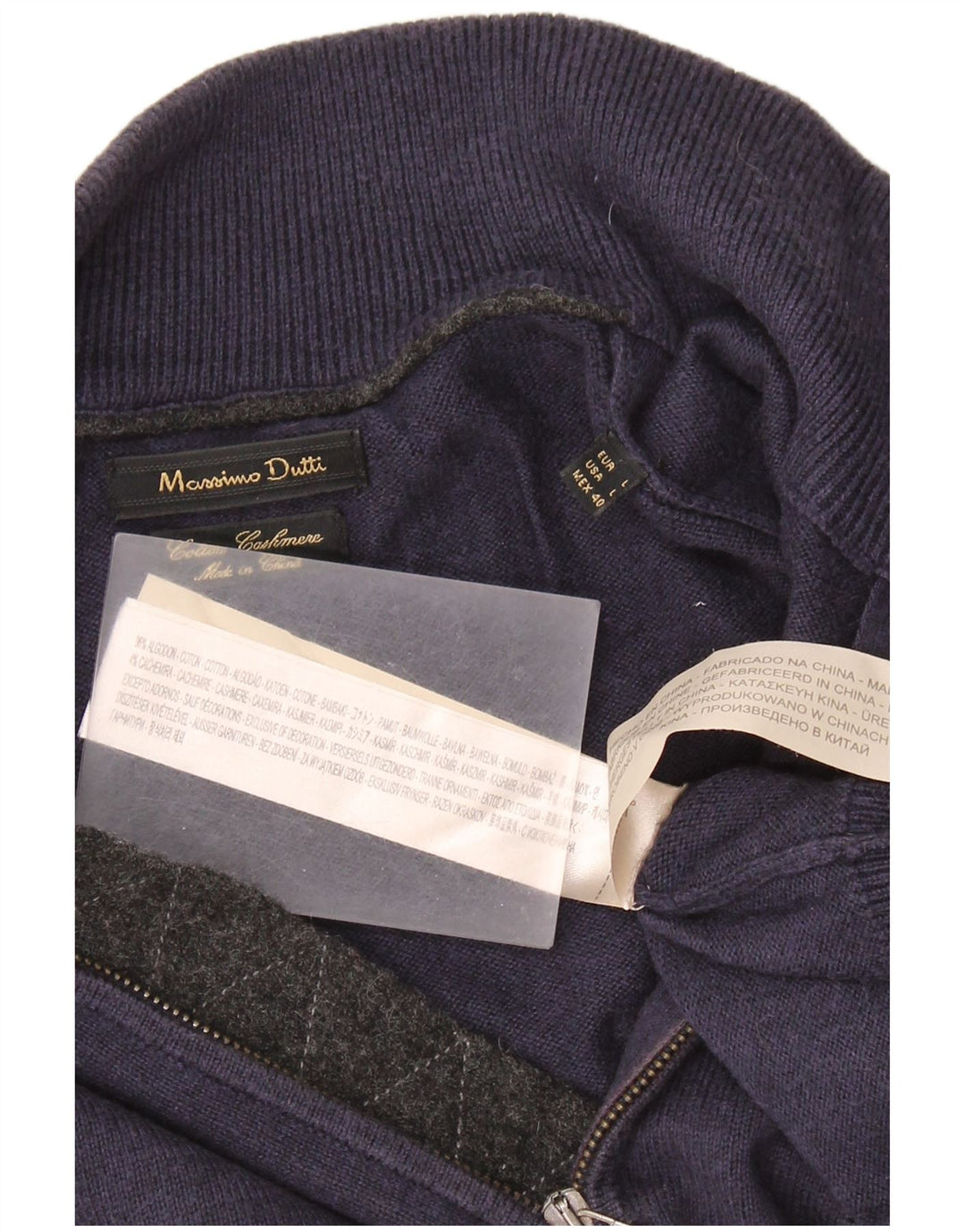 Мужской джемпер с воротником на молнии MASSIMO DUTTI, большой темно-синий хлопковый свитер