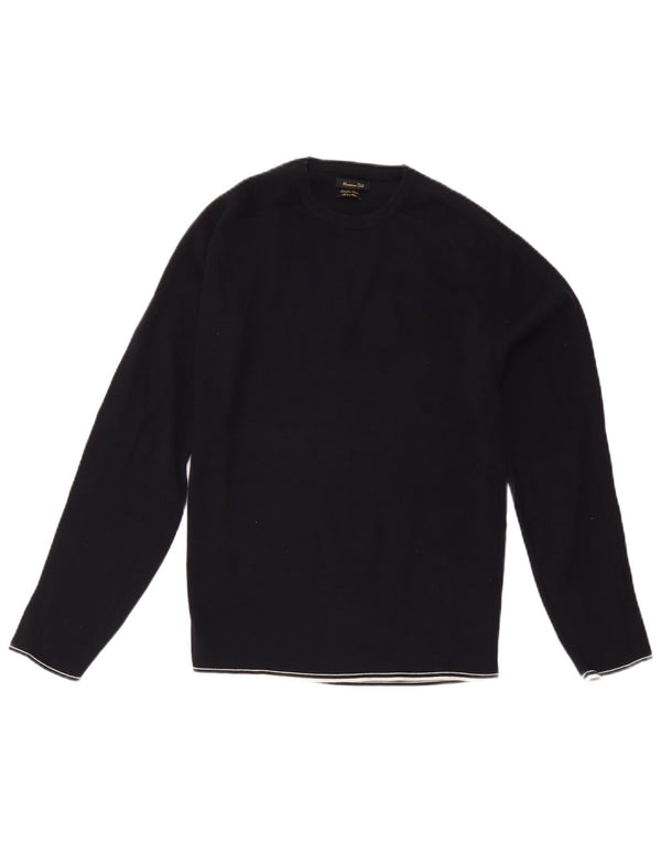 Женский джемпер с круглым вырезом Massimo Dutti UK 14, средний темно-синий, хлопковый