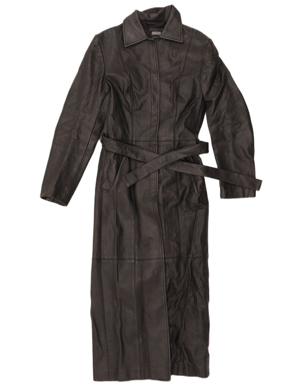 VINTAGE Womens Leather Coat UK 10 Small Black