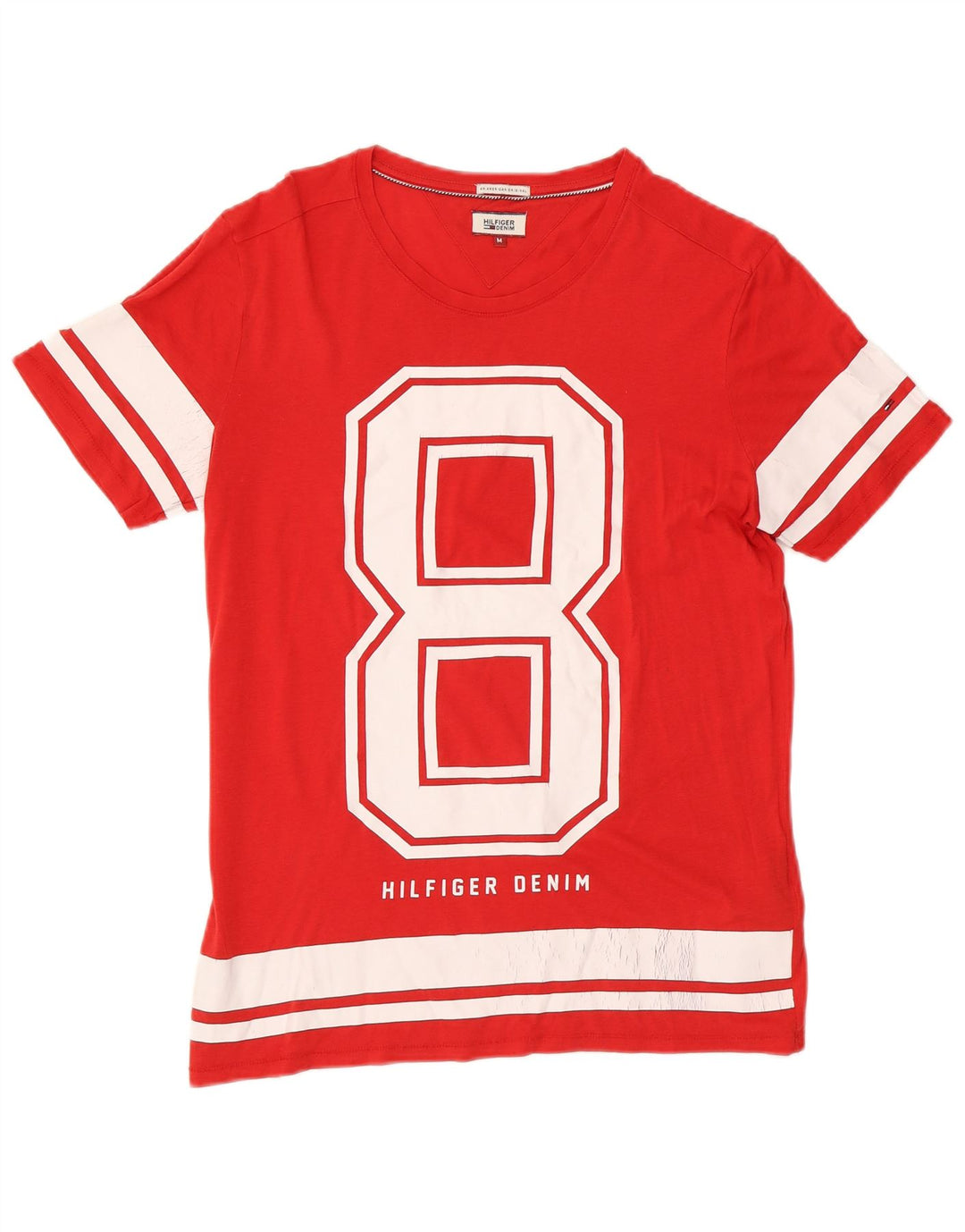 Мужская футболка с рисунком Tommy Hilfiger, хлопковый топ среднего красного цвета