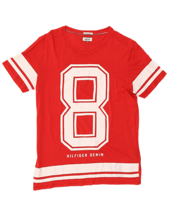 Мужская футболка с рисунком Tommy Hilfiger, хлопковый топ среднего красного цвета