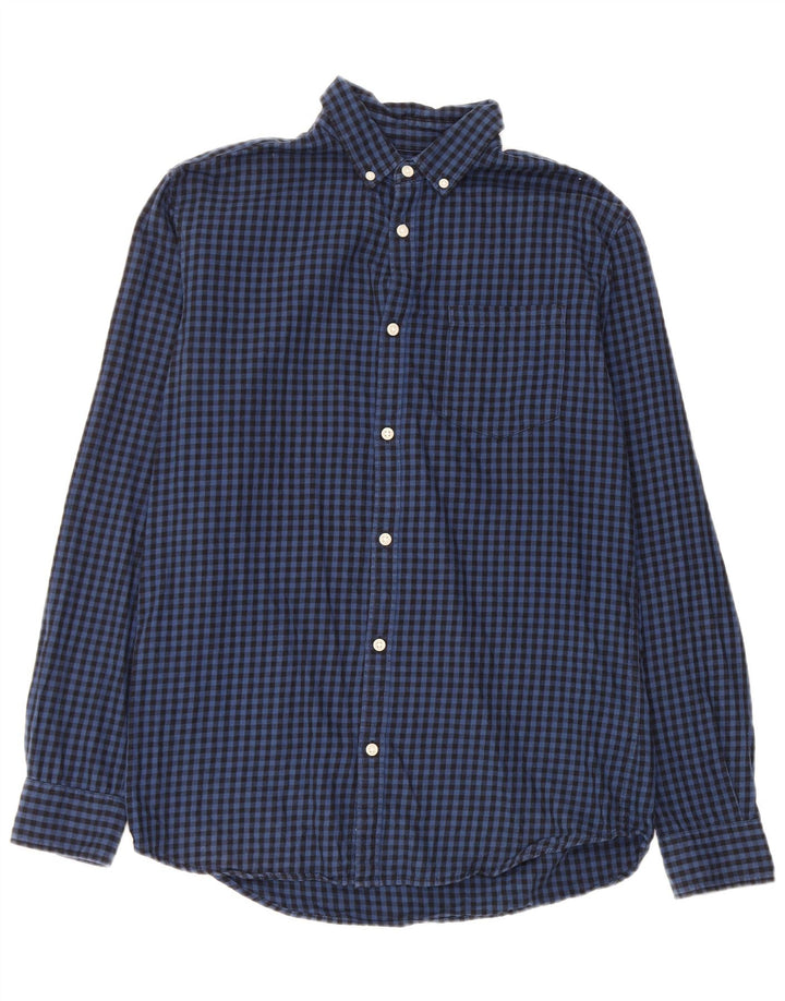 Мужская рубашка Jack & Jones среднего размера, темно-синяя, хлопковая в мелкую клетку