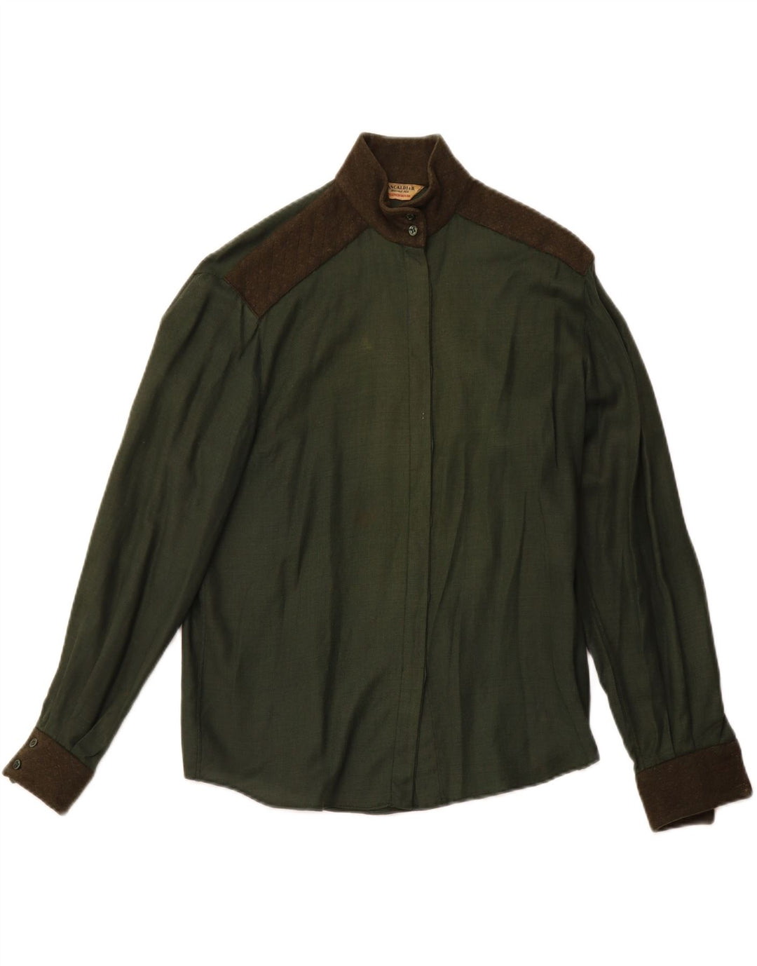 Женская блузка-рубашка в стиле милитари PANCALDI & B UK 14, средний зеленый цвет с цветными блоками