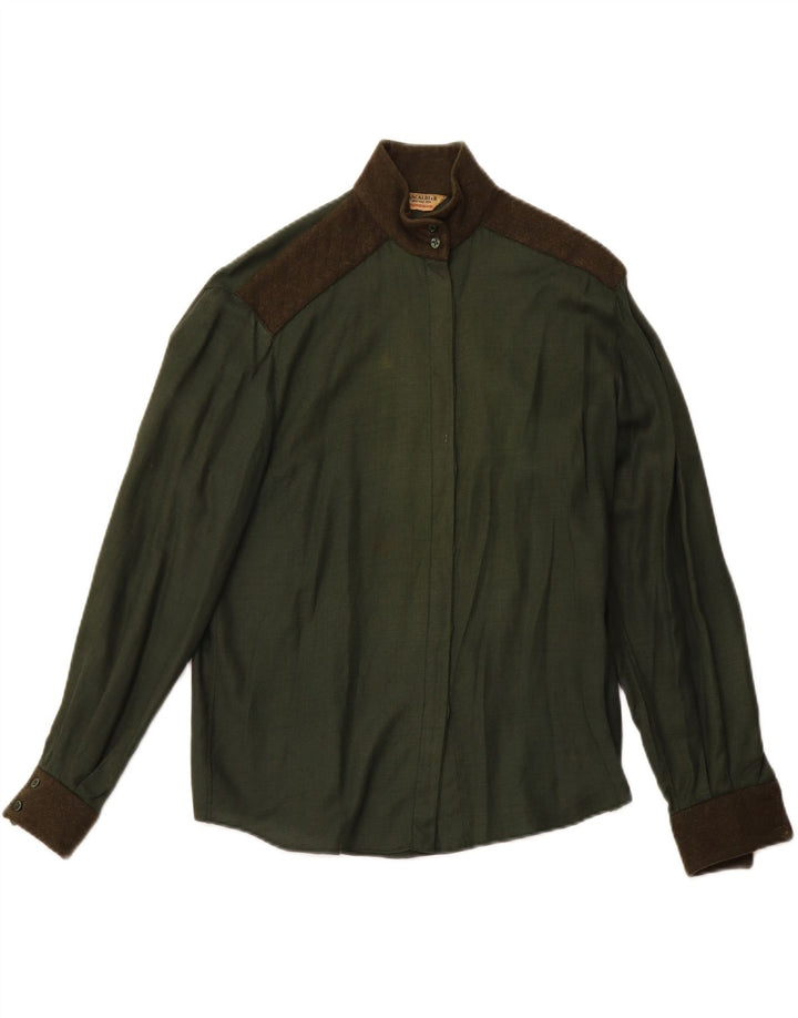 Женская блузка-рубашка в стиле милитари PANCALDI & B UK 14, средний зеленый цвет с цветными блоками