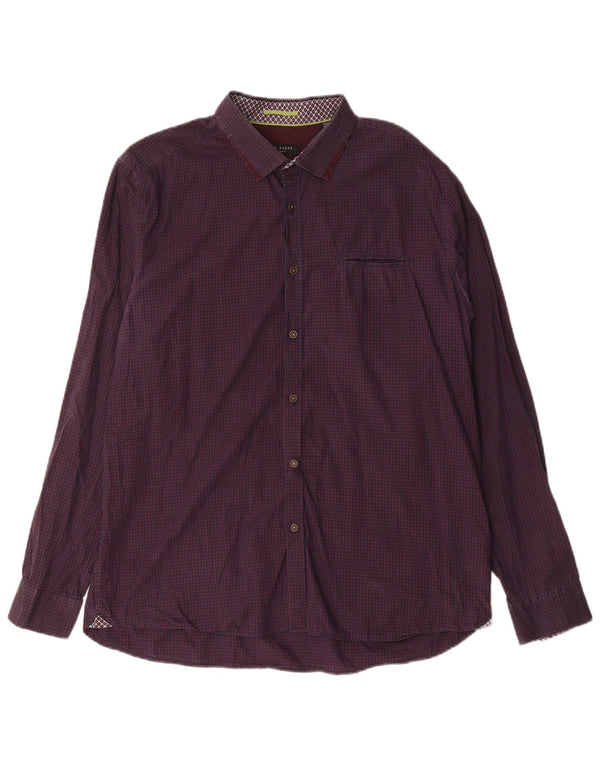 Мужская рубашка Ted Baker, размер 6, 2XL, фиолетовая, хлопок в мелкую клетку