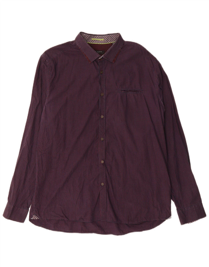 Мужская рубашка Ted Baker, размер 6, 2XL, фиолетовая, хлопок в мелкую клетку
