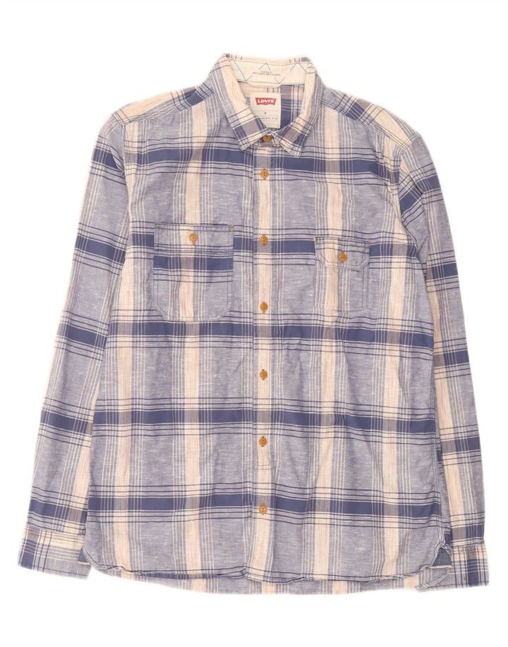 Мужская рубашка Levi's, хлопковая синяя клетка среднего размера