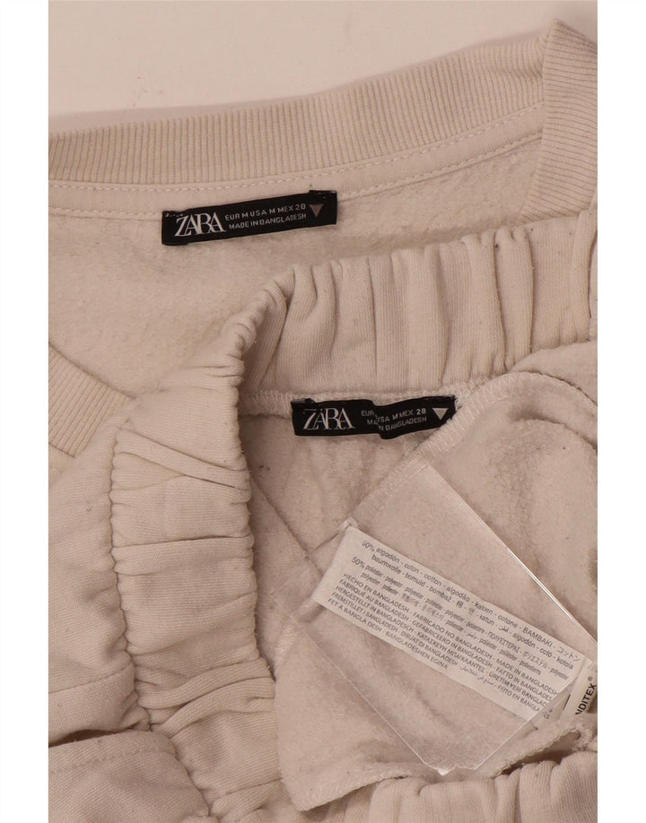 Женский укороченный спортивный костюм Zara UK 14, средний белый хлопок, белый