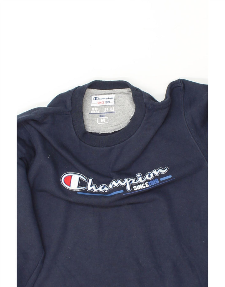 CHAMPION Boys Graphic Sweatshirt Jumper 9-10 Years Medium Navy Blue Cotton Vintage Champion and Second-Hand Champion from Messina Hembry 
