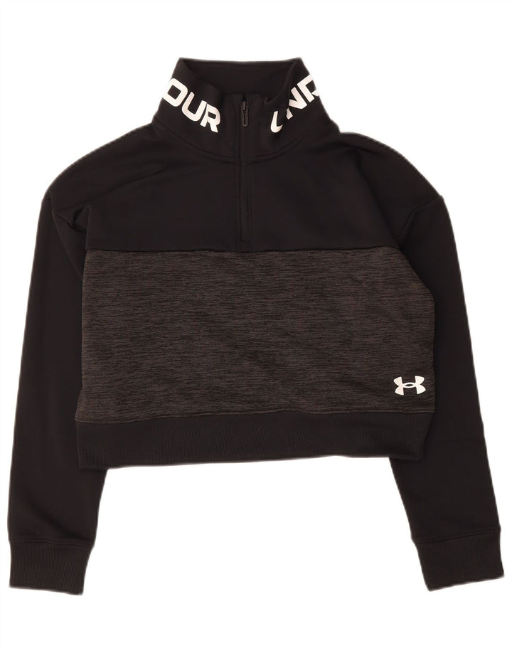 UNDER ARMOUR Womens Crop Graphic Sweatshirt Jumper UK 10 Small Black
