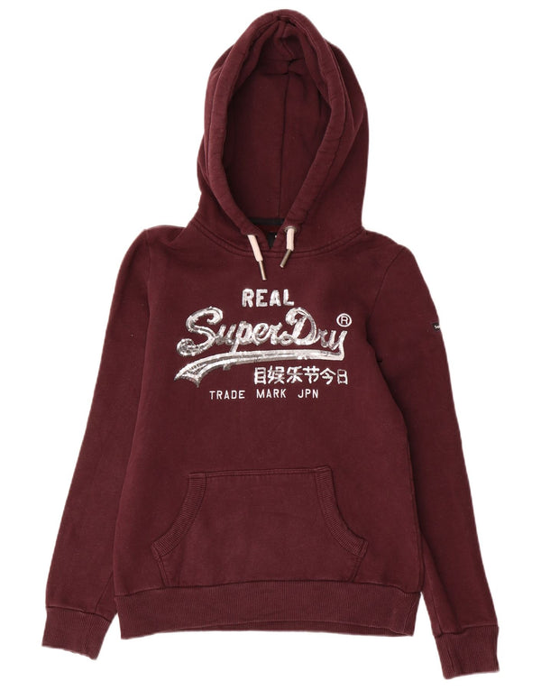 SUPERDRY Женский джемпер с капюшоном с рисунком UK 6 XS Бордовый хлопок