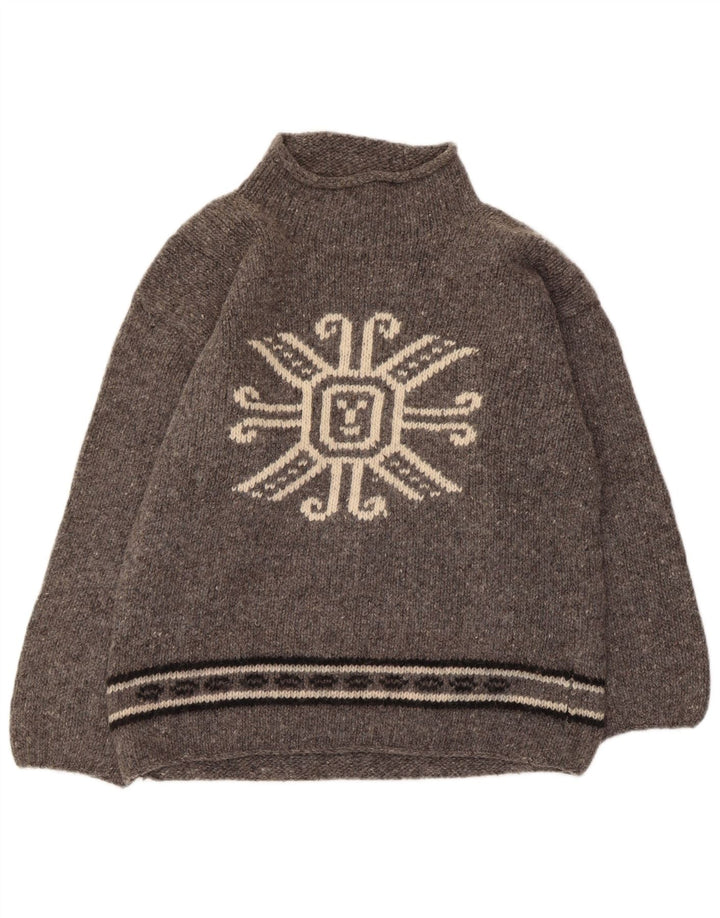 Винтажный женский джемпер с высоким воротником и рисунком, Великобритания, 12, средний серый в крапинку