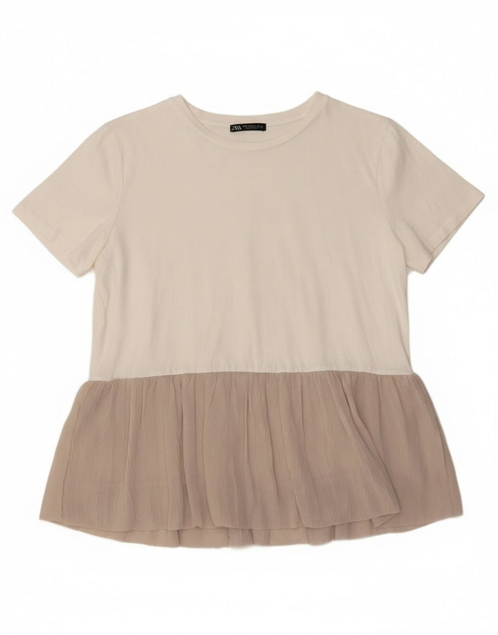 Женская блузка ZARA Top UK 14, средний цвет, белый цвет