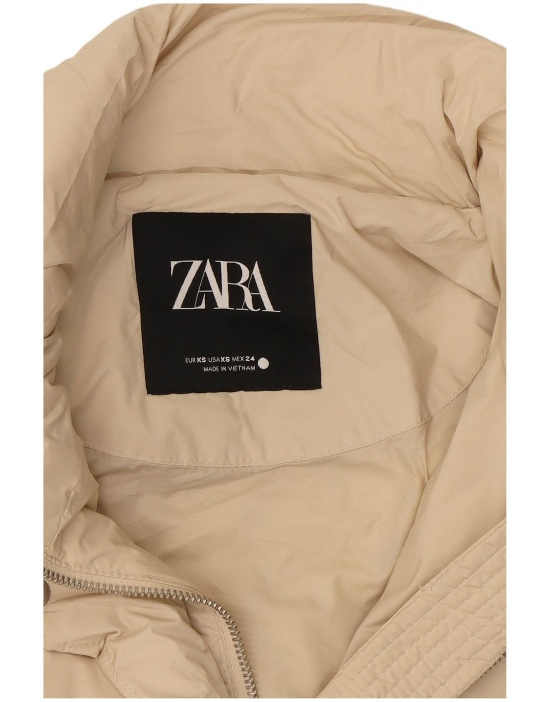 Женское длинное стеганое пальто ZARA UK 6 XS, полиэстер бежевого цвета