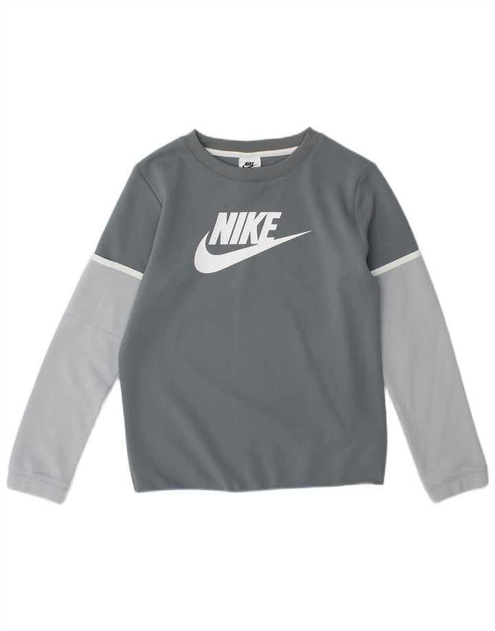 Топ с рисунком Nike для мальчиков с длинными рукавами, 10–11 лет, средний серый цвет с цветными блоками