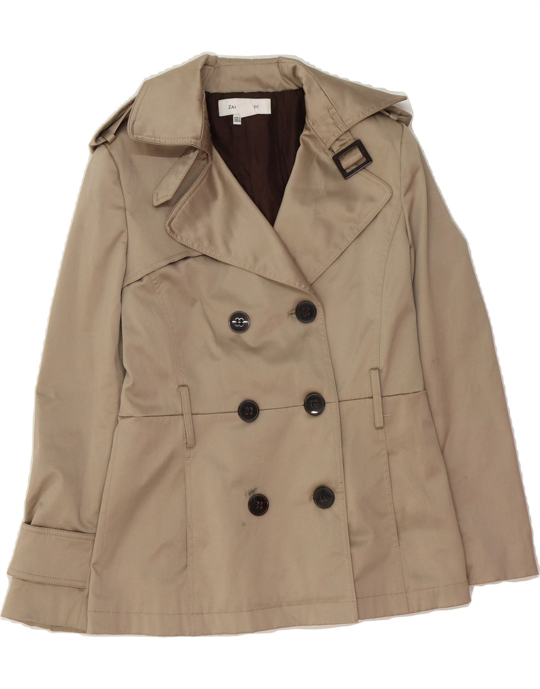 ZARA Womens Pea Coat UK 14 Large Beige Polyester Vintage Zara and Second-Hand Zara from Messina Hembry 