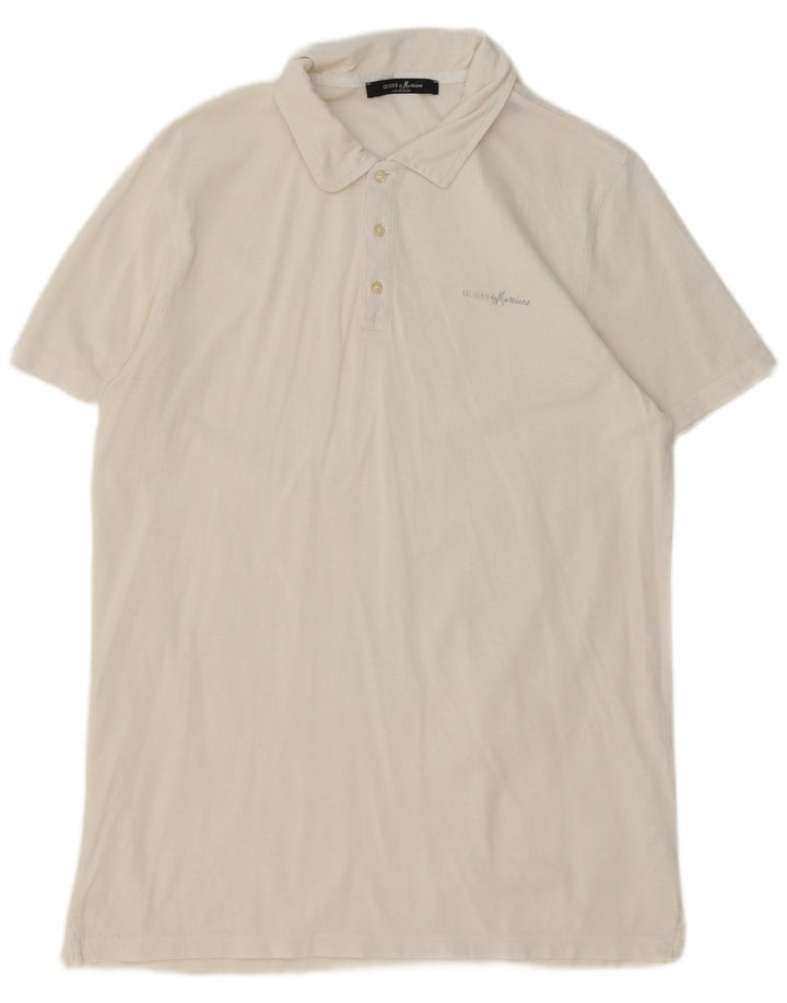 GUESS Mens Polo Shirt Large White Cotton