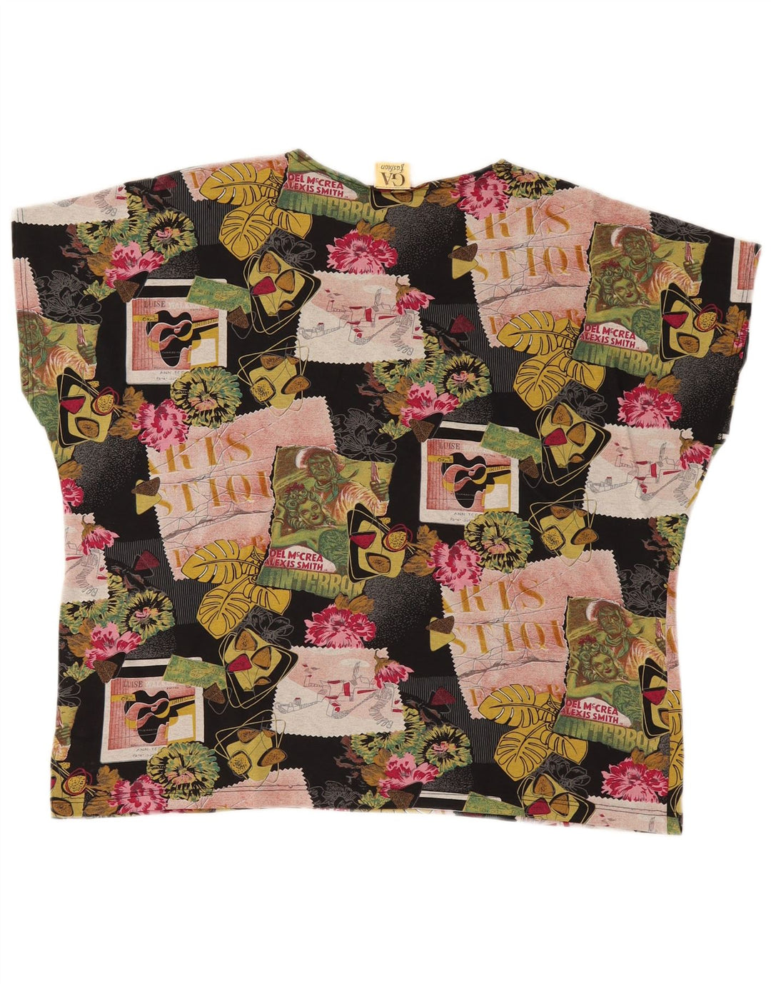 ВИНТАЖНАЯ женская футболка с рисунком, топ EU 46 XL, разноцветный хлопок