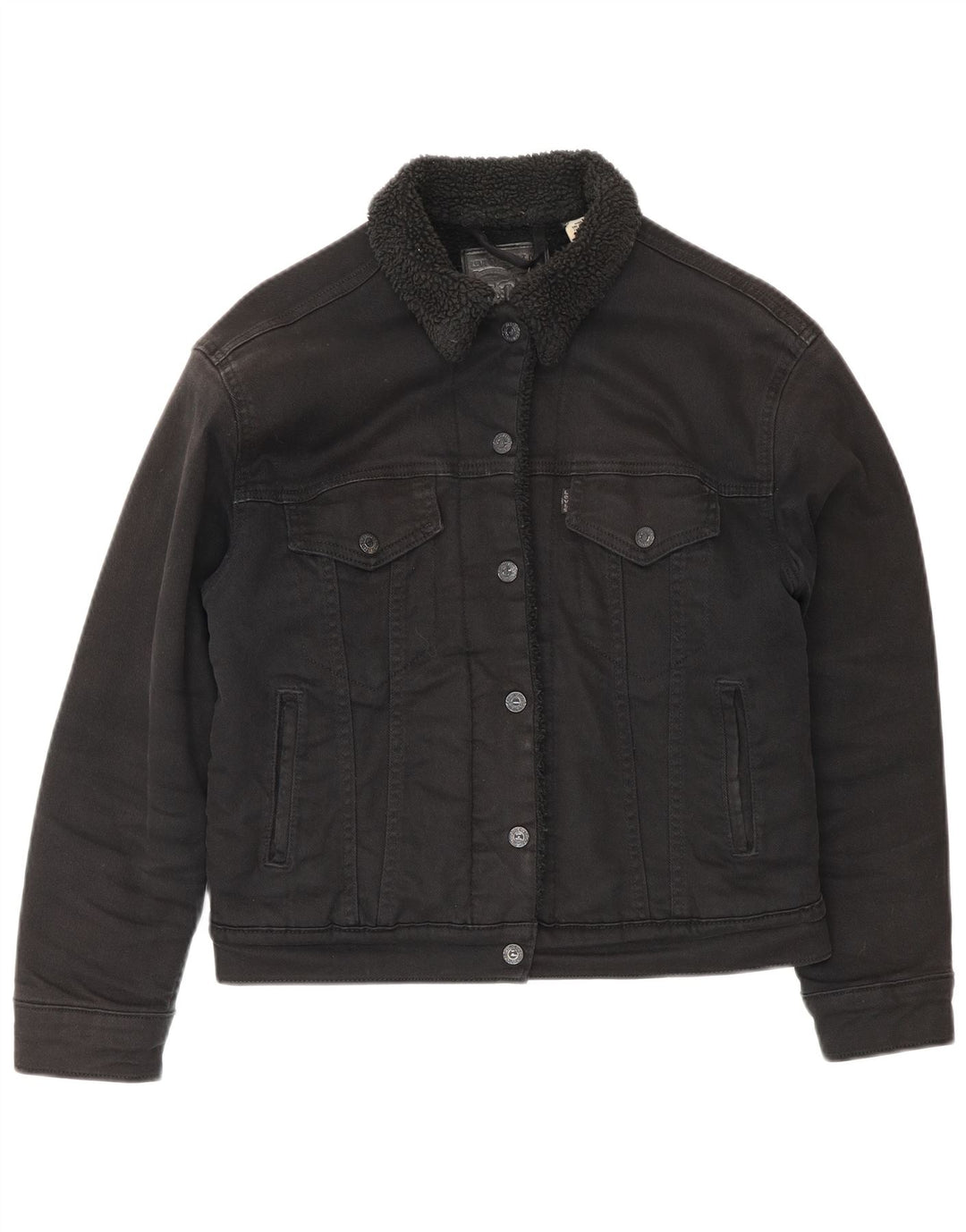 Женская джинсовая куртка из шерпы Levi's UK 10, маленькая, черный хлопок