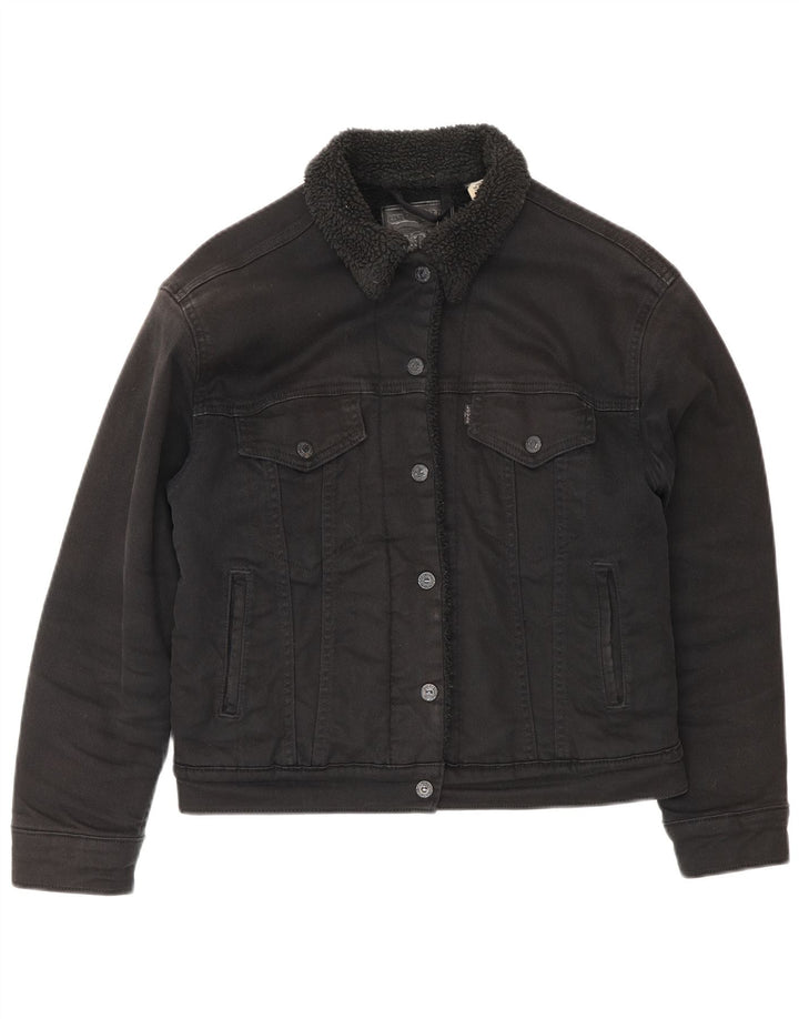 Женская джинсовая куртка из шерпы Levi's UK 10, маленькая, черный хлопок