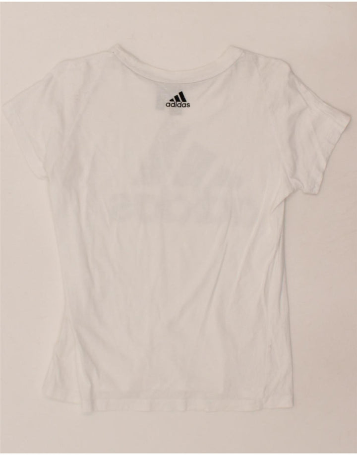 ADIDAS Womens Graphic T-Shirt Top UK 12/14 Medium White Vintage Adidas and Second-Hand Adidas from Messina Hembry 