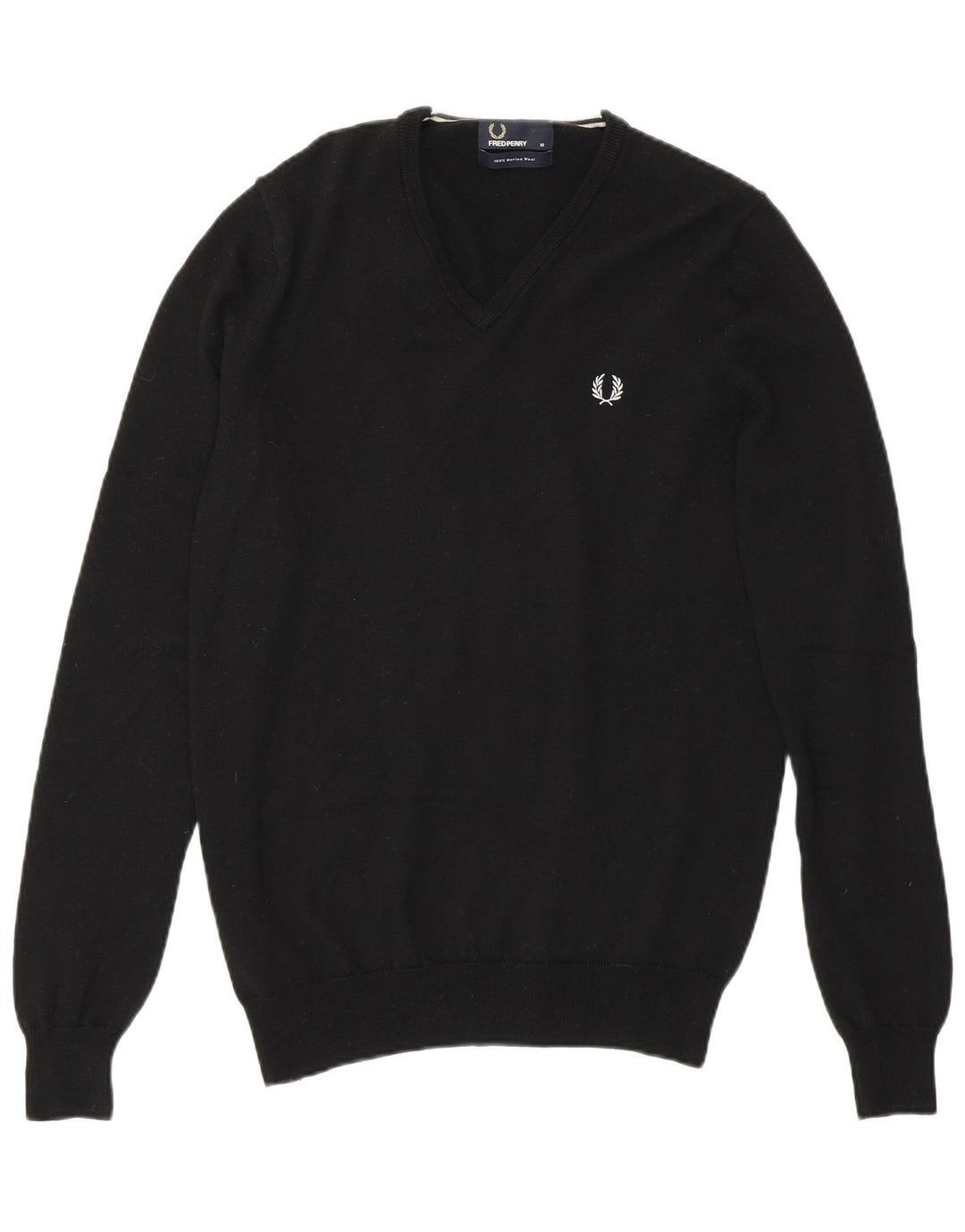 Мужской джемпер с v-образным вырезом Fred Perry, средний черный из шерсти мериноса