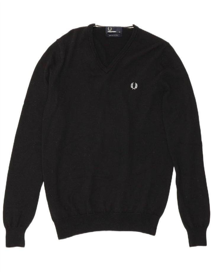 Мужской джемпер с v-образным вырезом Fred Perry, средний черный из шерсти мериноса
