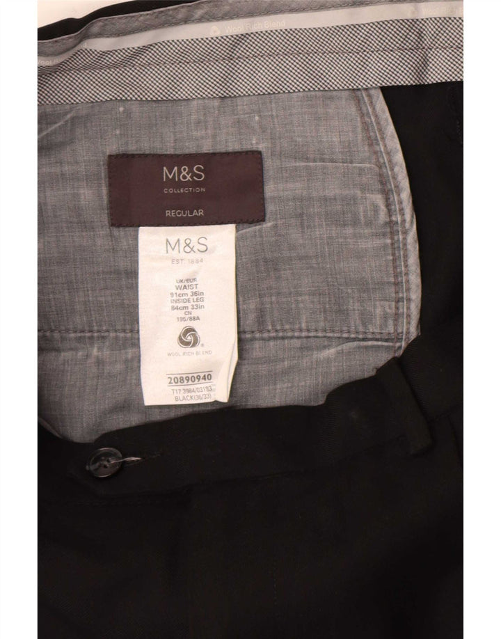 Мужские костюмные брюки классического кроя Marks & Spencer W36 L33, черные шерстяные