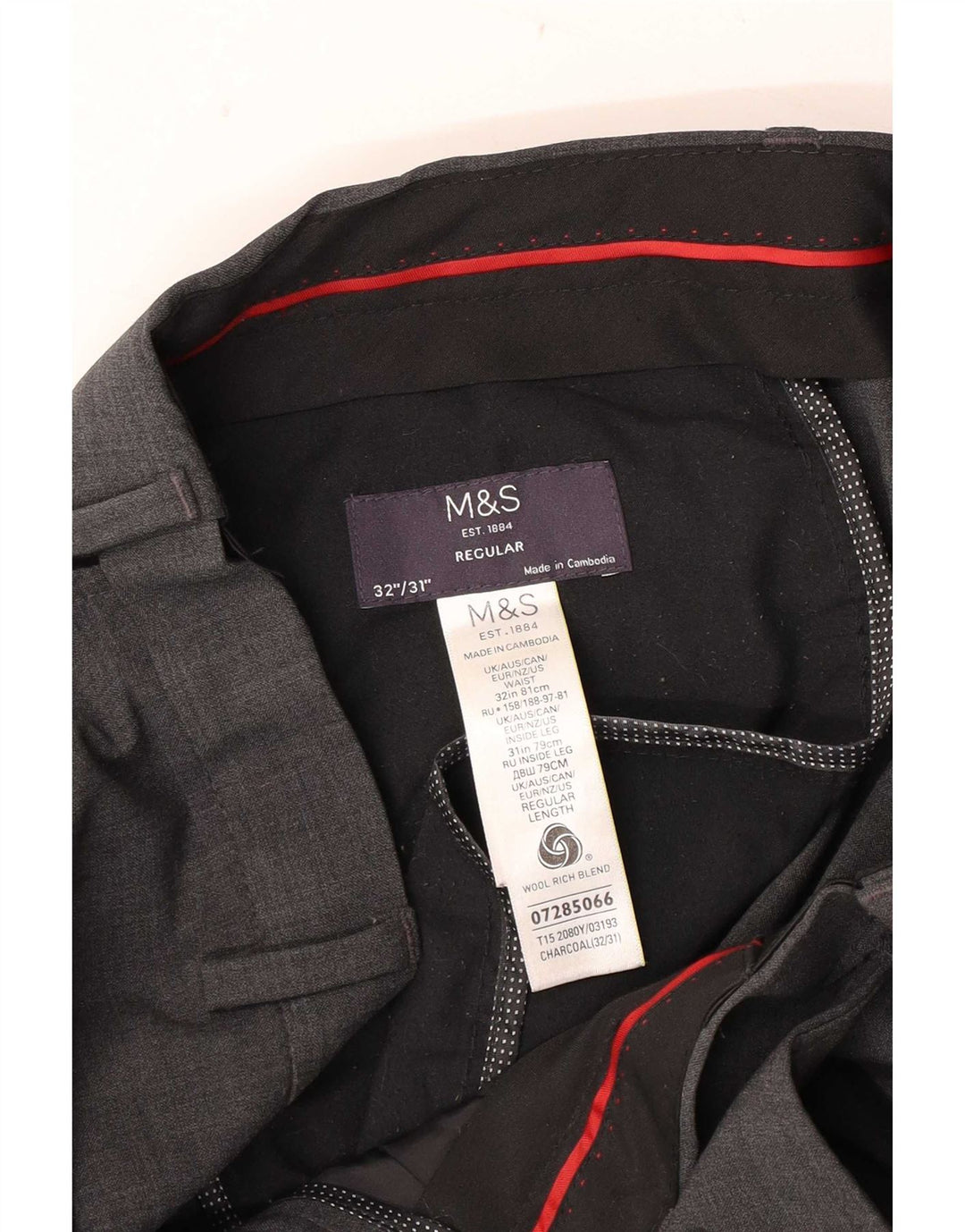 Мужские прямые костюмные брюки Marks & Spencer W32 L31 серые шерстяные