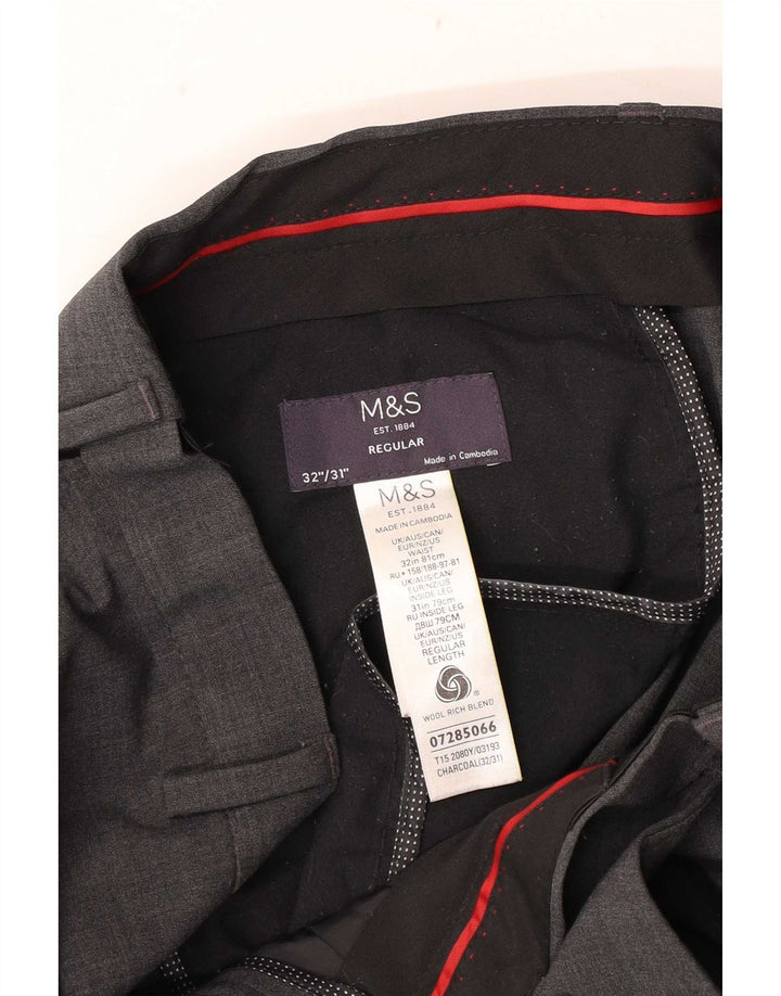 Мужские прямые костюмные брюки Marks & Spencer W32 L31 серые шерстяные