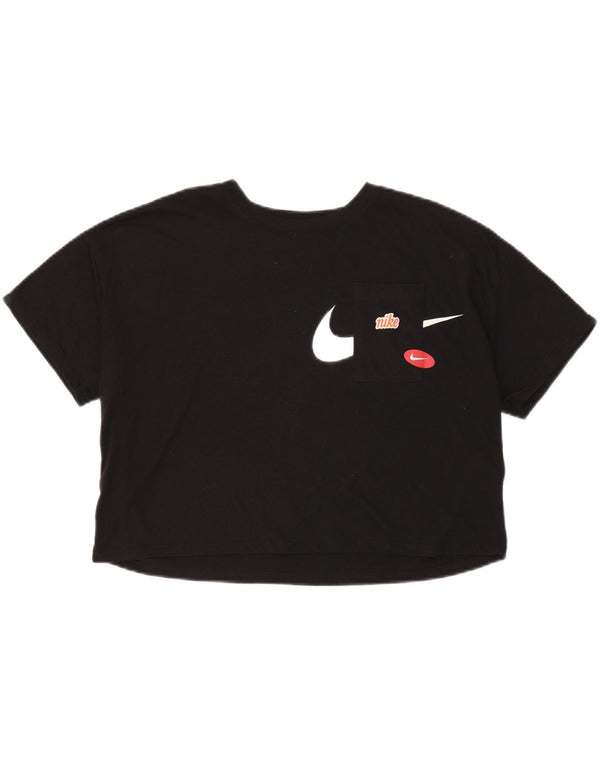 Женская укороченная футболка оверсайз с рисунком Nike Dri Fit UK 14, средний черный