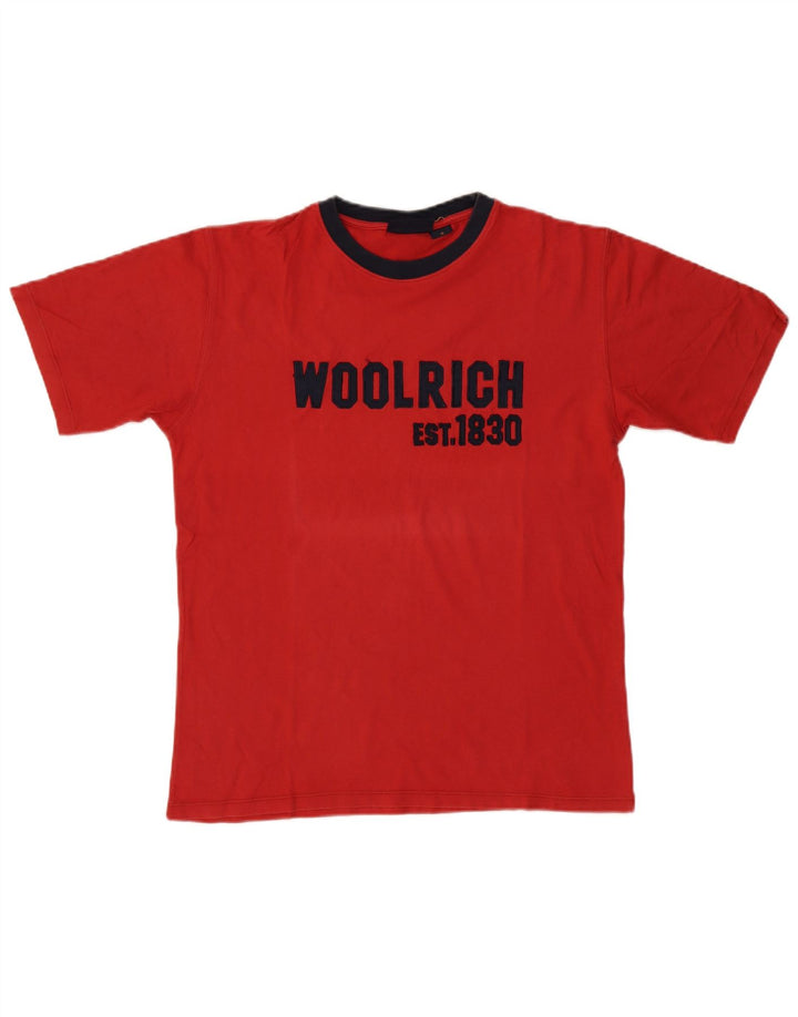 Мужская футболка WOOLRICH с рисунком, хлопковая, среднего размера, красного цвета
